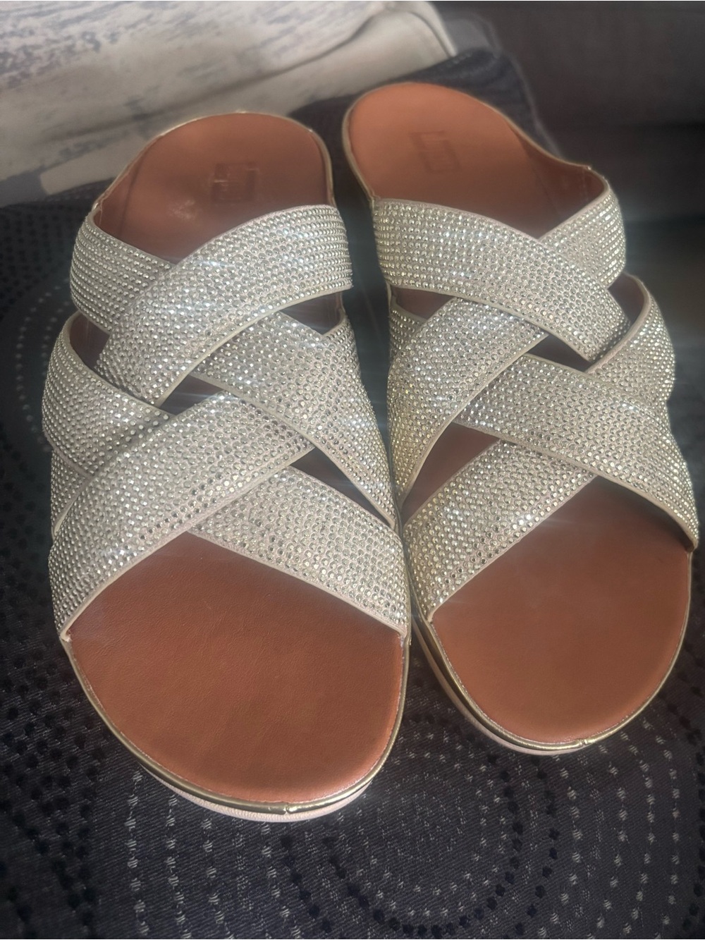 FitFlop Lattice Crystal Cross Slide Sandals